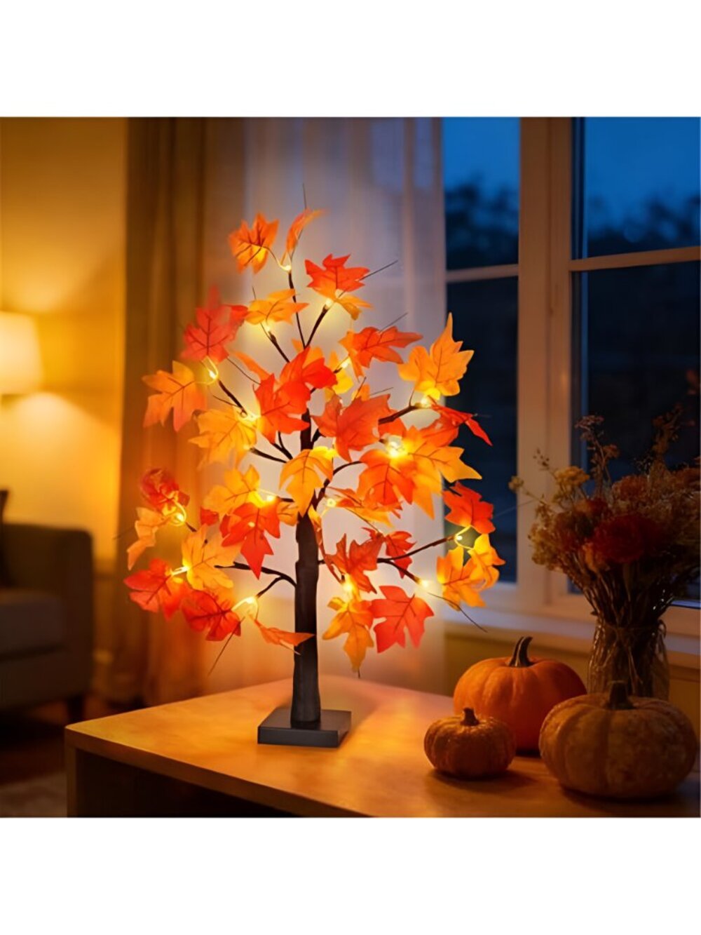 1 Pack 24 Inch Fall Maple Tree with 48LED Battery Operated Lighted Tabletop - Picture 7 of 7
